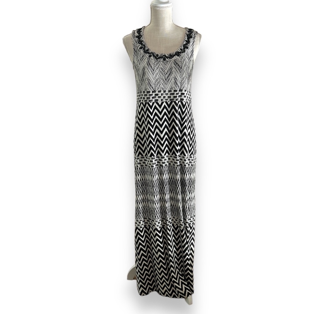Chicos Jeweled Black & White Maxi Dress Size S/0